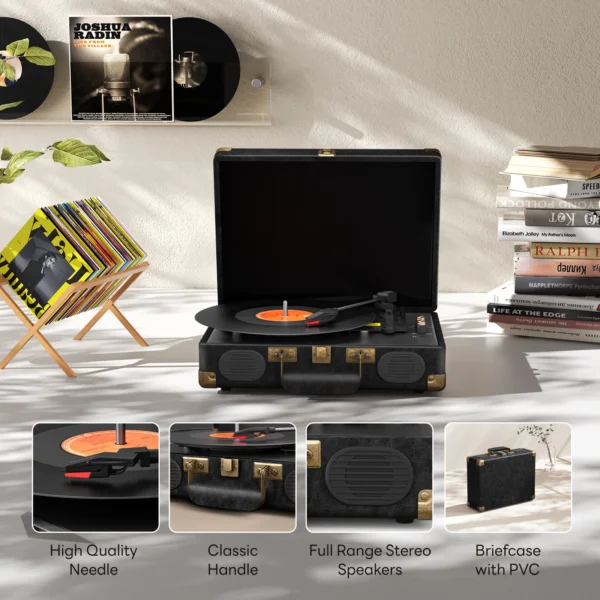 Vinilinė plokštelių sistema C260 | 3 greičių „Bluetooth“ retro patefonas su garsiakalbiais, RCA išvestimi, AUX ir ausinių jungtimi - Image 4