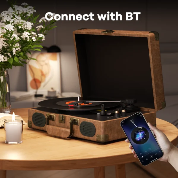 Vinilinė plokštelių sistema C260 | 3 greičių „Bluetooth“ retro patefonas su garsiakalbiais, RCA išvestimi, AUX ir ausinių jungtimi - Image 3